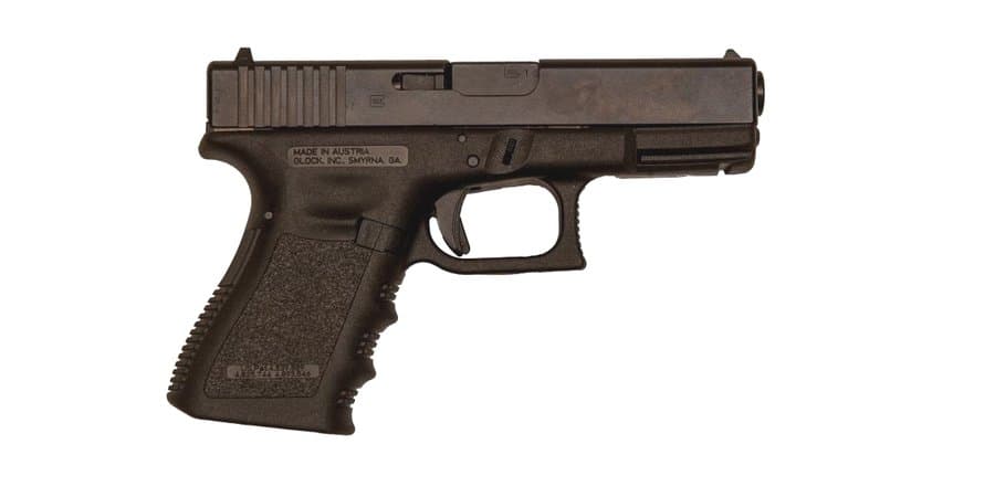 Side-profile reference photograph of a Glock 19 9mm pistol.